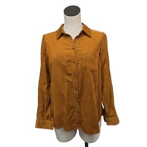 Anthropologie From The Heart Gold Long Sleeve Corduroy Button Up Shirt Size US 4